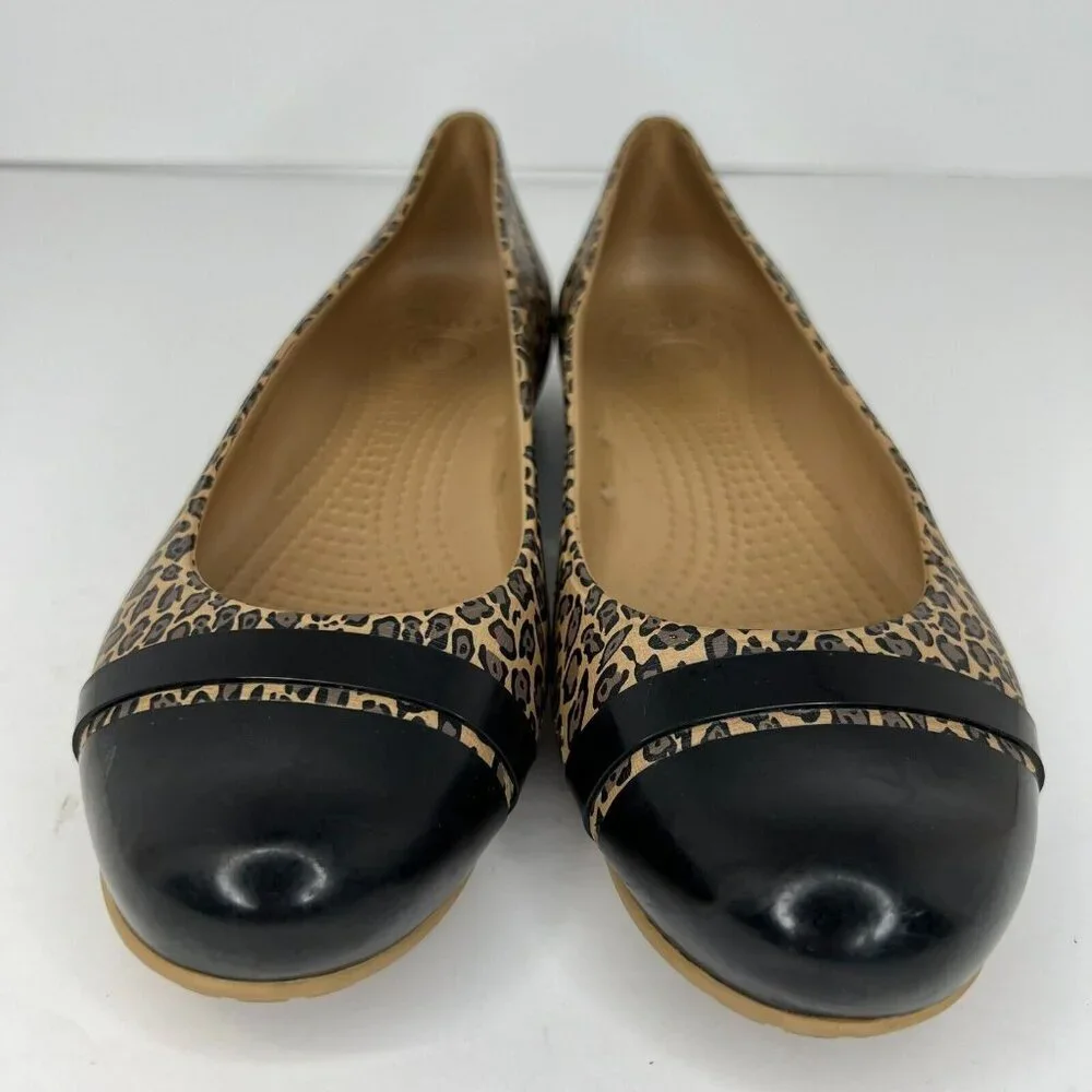 Crocs Womens Multicolor Cap Toe Leopard Print Size 8 Slip On Flat Shoes - Picture 3 of 9